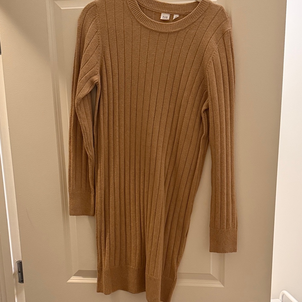 GAP Camel Ribbed Crew Neck Sweater Dress
